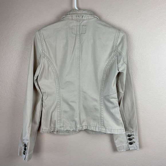Aeropostale Cotton Embroidered Blazer Jacket Womens S Tan Cream 3 Button Pockets - Picture 11 of 13